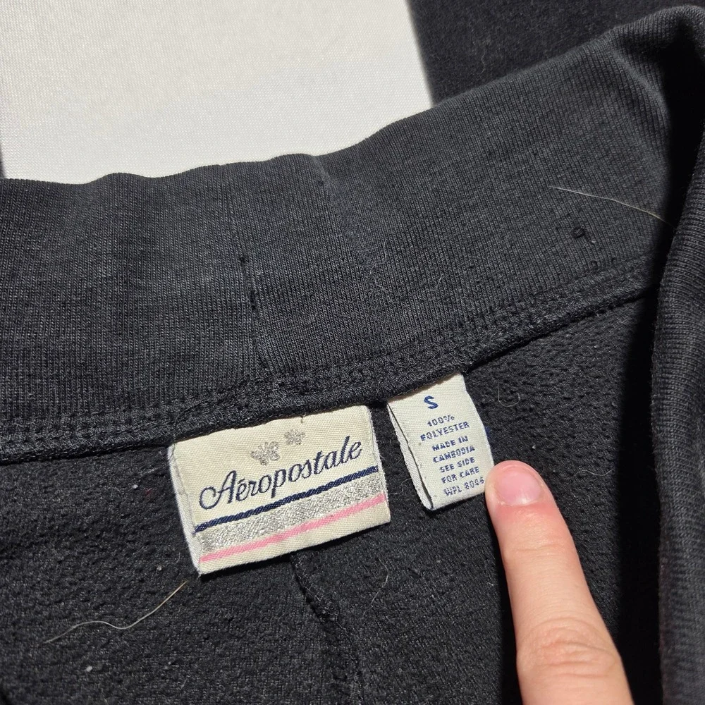 Aeropostale Black Fleece Lounge Pants‎ Butterfly Embroidery Wide Leg Small